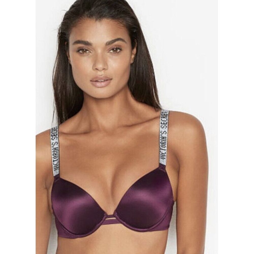 Victoria's Secret VERY SEXY Push-up Shine Strap Bra Rhinestone Dark Violet 34DDD
